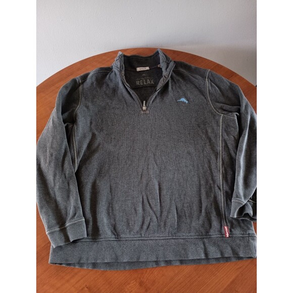 Tommy Bahama RELAX Mens XL 1/4 Zip Pullover Gray Shirt Sweater Sweatshirt COTTON - Picture 1 of 10